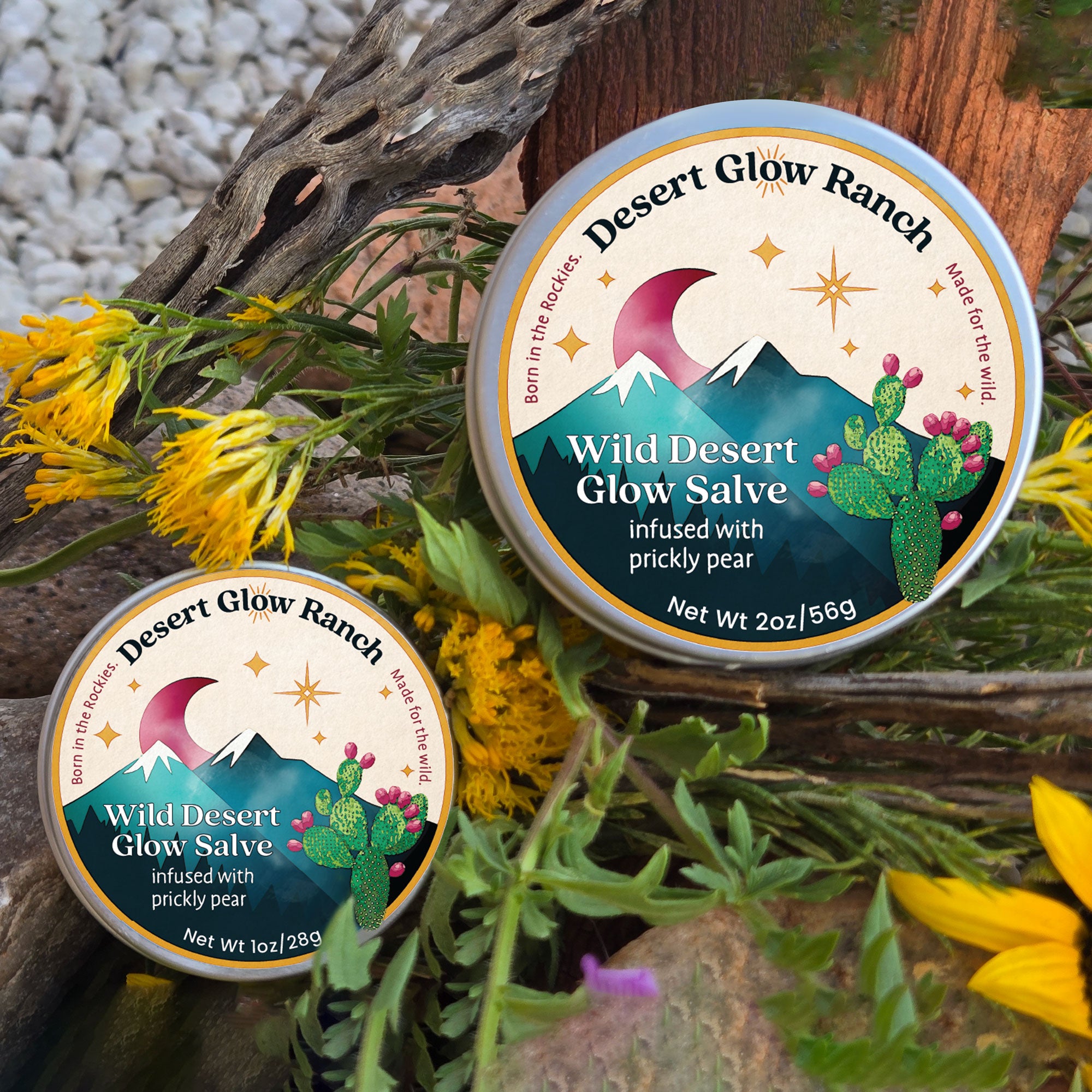 Wild Desert Glow Salve 1oz and 2oz tins handcrafted in Colorado with Rocky Mountain botanicals